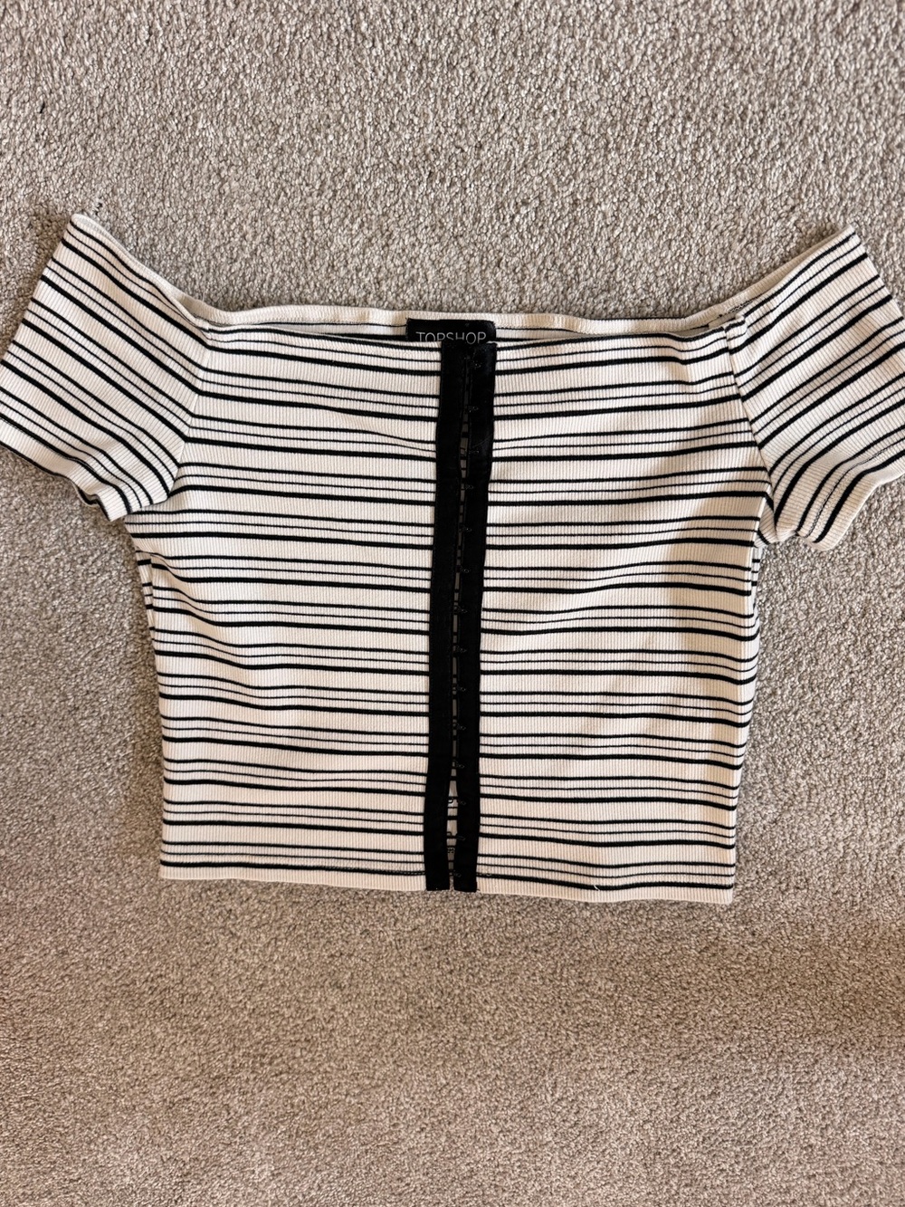 Topshop Striped Off Shoulder Hook & Eye Crop Top Size US 8